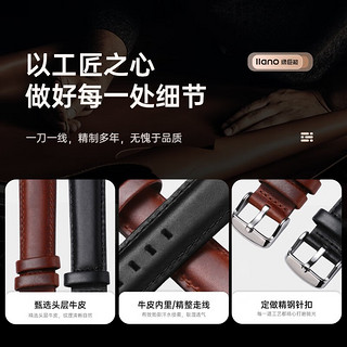 IIano 绿巨能 适用dw表带男女小牛皮针扣手表配件36mm40mm表盘免拆生耳手表带 玫瑰金扣黑色表带  20mm