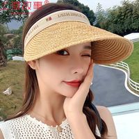 上海故事 空顶防晒帽子女夏季新款草帽遮脸防紫外线出游户外发箍式遮阳帽潮