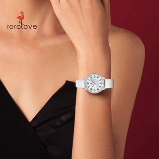 rorolove 52颗天然钻石女士手表 经典数字腕表 送女友生日七夕礼物送老婆 52颗天然钻石珍珠白