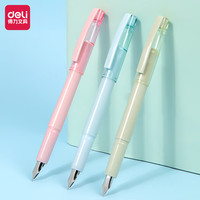 deli 得力 直液式钢笔EF明尖小学生换墨囊钢笔儿童学生用创意钢学生墨水笔墨 3支装3
