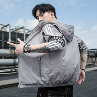SOAH防晒衣服男士夏季潮牌2023新款薄夹克外穿外套钓鱼皮肤衣 浅灰 L