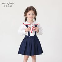 马克珍妮 marc & janie2023年秋装 女童学院风撞色海军领背带裙套装230221