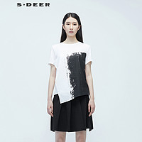 S.DEER圣迪奥夏季不规则拼接印花短袖T恤S20280133 白色/90 S/160