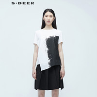 S.DEER圣迪奥 不规则拼接印花 白色 S/160 女士T恤