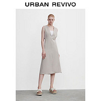 URBAN REVIVO 女装时尚气质V领薄款无袖宝藏连衣裙