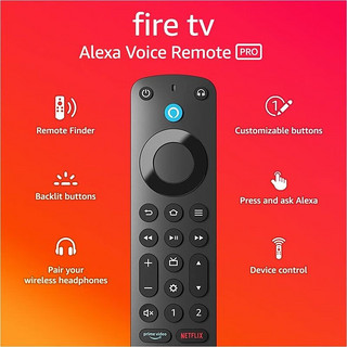 amazon 亚马逊 Alexa Voice Remote Pro蓝牙遥控器适用于Fire TV流媒体 黑色+红色套 两个可自定义的按钮