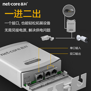 netcore 磊科 NS102PL 无源POE级联宝 网线延长器 适配国标POE交换机 摄像头PoE供电 一进二出 无需电源