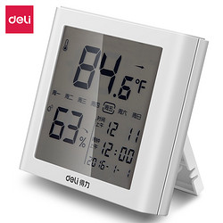 DL 得力工具 得力(deli)室内温湿度计 LCD带时间闹钟多功能电子温湿度计 办公用品 白色8958