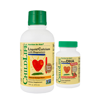 童年ChildLife液体钙镁锌+DHA 儿童补钙补脑鱼油宝宝美国