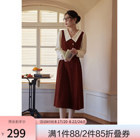 DUSHU 独束 假两件撞色衬衫领连衣裙 文艺复古穿搭裙子