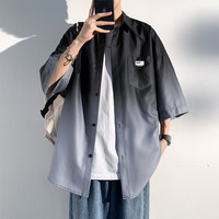 冰丝渐变短袖衬衫男夏季薄款宽松休闲潮牌男生五分袖高街衬衣外套