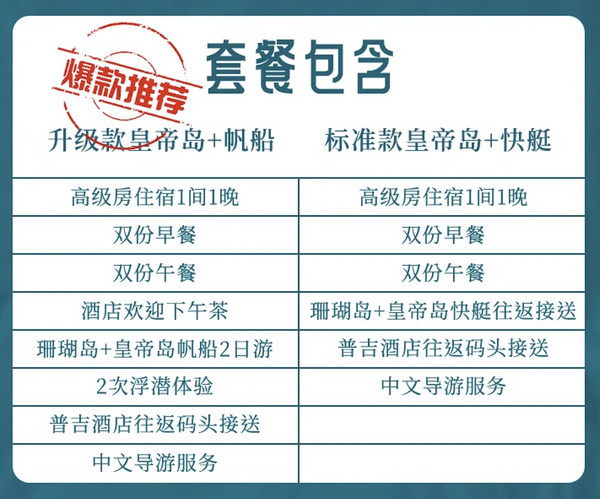 国庆等全程不加价！普吉岛小众玩法住皇帝岛唯三酒店！班芝酒店度假村2天1晚套餐含早+午餐+接送,可选2日跳岛游