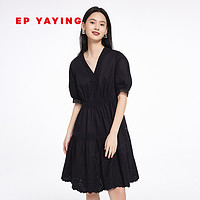 EP YAYING 雅莹 EP雅莹女装 气质法式小黑裙收腰泡泡袖连衣裙 2023夏装新款4658A