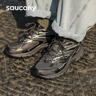 saucony 索康尼 电子表男女同款休闲鞋复古跑鞋男女运动鞋子老爹鞋2K PRM 黑灰-4 41