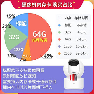 小米智能摄像机云台版SE+ 小米摄像头家用监控器360°全景视角监控器 云台摄像头+64G内存卡主推款