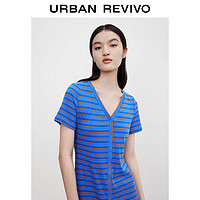 URBAN REVIVO UR女装气质时尚条纹V领微弹宝藏连衣裙WV30R7FE2002