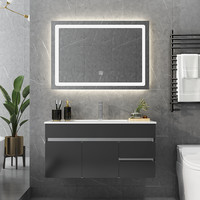 镱朗（YILANG）304不锈钢浴室柜组合 现代简约洗手洗脸盆洗漱台卫浴池一体陶瓷盆 80CM一代智能方镜（304不锈钢，颜色请备注）