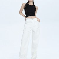 3IDOLIMITED 3ido y2k白色时髦工装裤2023年新款宽松直筒加长拖地牛仔长裤子女