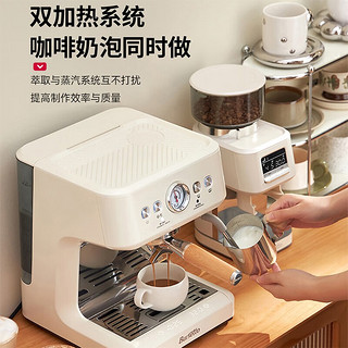 Barsetto 百胜图M3咖啡机家用小型意式全半自动浓缩萃取蒸汽打奶泡一体机半商用 米白色