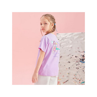 MQD 马骑顿 童装女大童2022新款圆领T恤 丁香紫 140cm