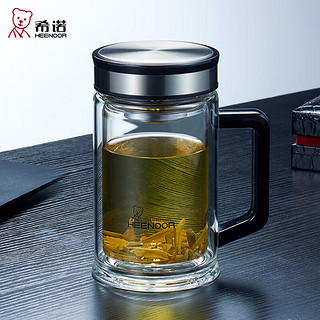 HEENOOR 希诺 双层玻璃杯男家用商务办公水杯带手柄泡茶杯子XN-9005 420mL