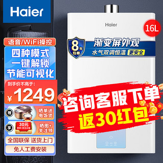 移动端、京东百亿补贴：Haier 海尔 燃气热水器家用防冻精准变频恒温智能蓝火节能速热低压启动天然气热水器EC5FP