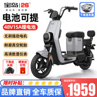 宝岛新国标电动车N5电动自行车48V成人可提电瓶车超长续航 15A锂电可提-灰配