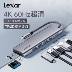 雷克沙 七合一扩展坞 4K@60Hz高清投屏 Type-C接口 USB3.2 PD100W快充 SD/TF双卡双读