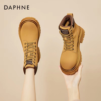 DAPHNE 达芙妮 真皮马丁靴女士2023秋冬新款爆款炸街大黄蜂ins潮短靴女