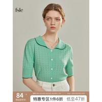 范思蓝恩22FS2116肌理感透气甜美针织衫短袖夏装新款薄款开衫 水晶绿 M