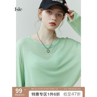 FANSILANEN范思蓝恩23FS12209 夏季圆领t恤遮阳衫女长袖薄款宽松针织衫上衣 粉绿色 M