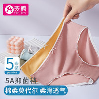 芬腾 内裤女2023年新款5A抑菌纯棉裆莫代尔纯色不夹臀三角裤内裤5条装 黄色/草绿/豆沙/灰色/灰绿 L