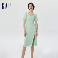 Gap女装夏季2023新款轻薄修身休闲短袖连衣裙665851泡泡袖长裙