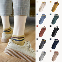 J-BOX 袜子女士中筒船袜运动非纯棉秋冬防臭吸汗加厚少女生短袜短筒条纹