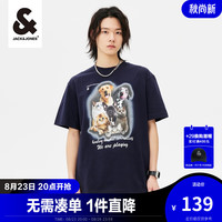 杰克琼斯 杰克·琼斯(JACK&JONES)男装新款T恤动物图案胶印短袖半袖上衣男夏季223101130 E39藏蓝色 175/96A/M