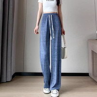 灵镜(LING JING)日系冰丝仿牛仔阔腿裤女夏季薄款高腰显瘦垂感宽松百搭休闲直筒裤 纯色(阔腿款) 均码(建议80-140斤)