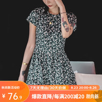 马登 MADEN女装 复古法式连衣裙收腰显瘦碎花裙减龄打底短裙 墨绿色 XS