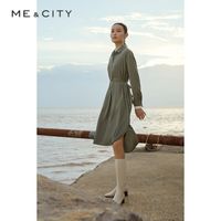 MECITY 女装夏季新款女束腰长袖连衣裙衬衫领
