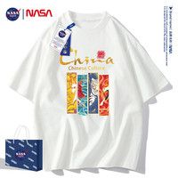 NASA GISSNASA官网联名短袖t恤男国潮China故宫半袖纯棉新款夏季宽松男装 NA24-白色 L 建议130-150斤