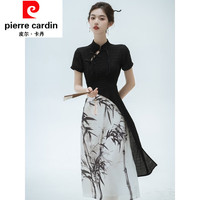 皮尔卡丹（pierre cardin）夏季复古新中式国风改良旗袍黑色水墨画连衣裙感名媛优雅 黑色 L