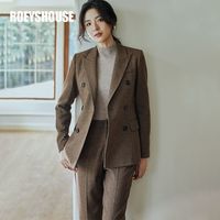ROEYSHOUSE 罗衣 知性咖色毛呢套装女2022冬装新款通勤西装直筒裤两件套05455