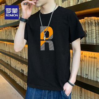 罗蒙（ROMON）纯棉短袖T恤男士夏季新款透气耐磨时尚印花短袖t恤 雾蓝 XL