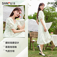 SANFU 三福 连衣裙2023新款夏季雪纺小个子设计感小众气质碎花长裙子女装