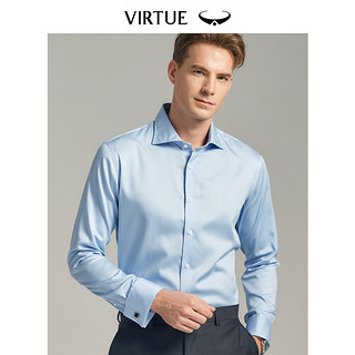 富绅（Virtue）贡缎丝光棉免烫法式衬衫商务正装男礼服纯棉长袖衬衣 蓝色YCM60242-017 41