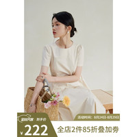 自巧(ZIQIAO)小个子法式气质圆领全棉连衣裙女2023夏季新款收腰显瘦中长裙 象牙黄 2