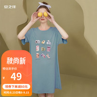 安之伴睡裙女夏季薄款性感透气宽松版纯棉中长款可外穿短袖圆领女士裙子 A牛仔兰-女 M