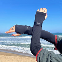 原谅色 冰袖男款防晒袖套冰丝女士套袖长款手袖护臂夏季防紫外线手臂套男 黑色