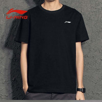 李宁（LI-NING）T恤2023新款男春夏训练系列跑步运动圆领透气速干短袖T恤 标准黑 XXL/185