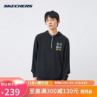 SKECHERS 斯凯奇 男子百搭宽松舒适印花针织连帽套头卫衣长袖 L321M088 碳黑色 L