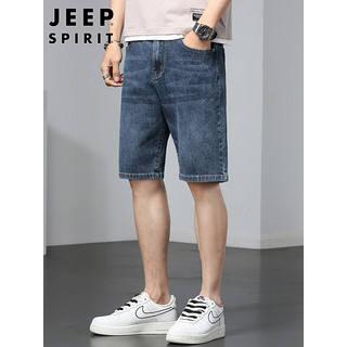 吉普（JEEP）牛仔短裤男2023夏季潮流休闲裤子男士五分裤直筒男裤 蓝色 34